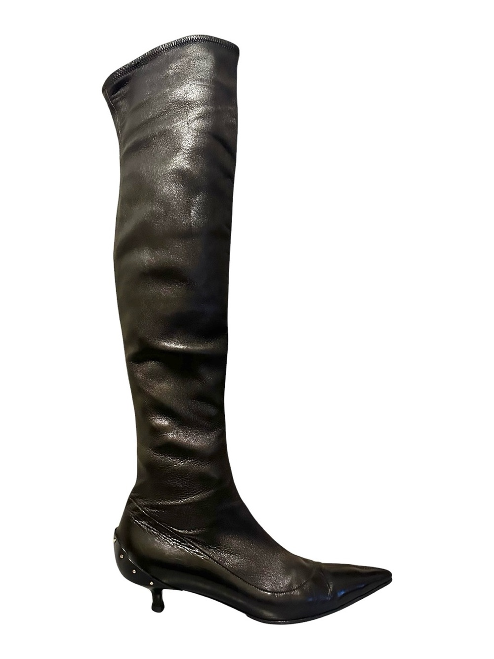 GUCCI TOM FORD FW 2003 Runway Black Leather Studded Kitten Heel OTK Boot Vintage